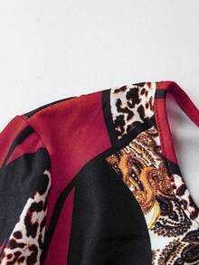 EMERY ROSE 2 piezas Conjunto de camiseta de manga larga y leggings de felpa para mujer, estampado aleatorio, otoño/invierno