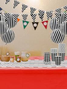 3pcs Racing Car Themed Tablecloth, Red Background Black And White Checkered Rectangular Racing Track PE Table Cover, Game Sport Events Race Car Theme Birthday Party Decor Party Supplies,Racing Birthday Party Decoration,Home Decor Table Decor