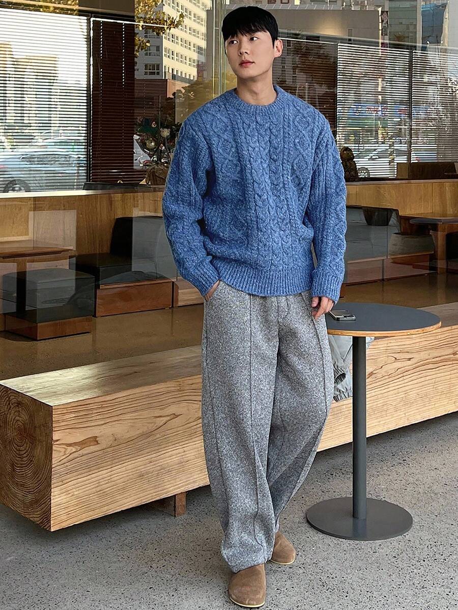 DAZY Men's Patterned Cable Knit Crew Neck Sweater, Autumn/Winter