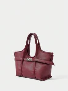 Bolso de mano de cuero PU suave al tacto, diseño ligero, ideal para ir de compras, citas o viajes de fin de semana. - Burdeos - Ver 4