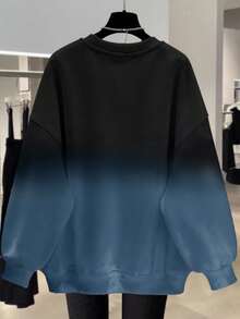 EMERY ROSE 新品畅销渐变色常规版型女式加大码圆领运动衫 - 霧霾藍 - 查看 2