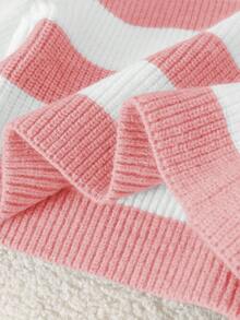 Souflis Souflis 少女休闲拼色条纹短款毛衣，秋冬 - 淺粉色 - 查看 8