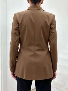 EURMUSE Women's Solid Color Suit Lapel Collar Daily Jacket - Camel - View 2
