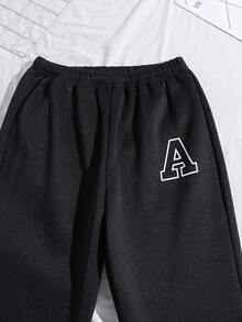 青少年（男）休闲学院风 A 字母棒球夹克外套和运动裤套装，秋冬春 - 藏蓝色 - 查看 3