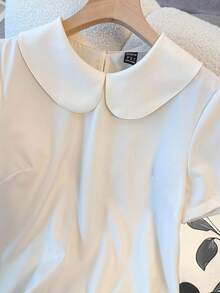 Franclia Women's Elegant Peter Pan Collar Short Sleeve Blouse & Printed Skirt 2 Pieces Set - Khaki - View 6