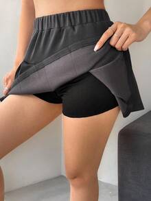 Modelyn 女士 V 领宽松连帽衫和高腰百褶裙两件套，优雅时尚 - 灰色 - 查看 6