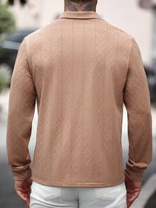 Manfinity Homme Herren Lässiges strukturiertes Langarm Polo Shirt, Herbst - Aprikosenfarben - Übersicht 2