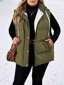 SHEIN CURVE+ 大码女式加厚连帽背心夹克，带口袋，吸汗，冬季大码背心大码冬季背心大码羽绒背心 8xl 背心大码夹克秋季/秋冬