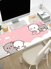 1个可爱卡通猫咪大号鼠标垫 粉色桌面垫 橡胶底座鼠标垫 大号电脑鼠标垫 适用于办公室、家庭、宿舍、返校季、游戏鼠标垫 - 粉色 - 查看 6