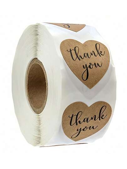 500张/卷牛皮纸“谢谢”贴纸适用于信封包装装饰返校