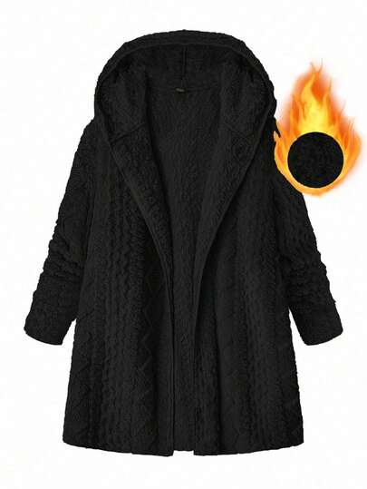 SHEIN Clasi Chaqueta con capucha con cremallera y manga larga de forro polar para mujer de talla grande, otoño/invierno