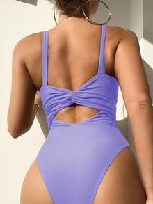 SHEIN Swim Summer Beach Ring Linked Cut Out One Piece Swimsuit - Purple - View 2