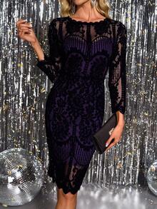 Gownix Women's Elegant Lace Fitted Party Dress, Autumn/Winter