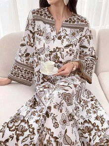 Yasmyna 女式优雅花卉印花宽松连衣裙，秋季 - 彩色 - 查看 7