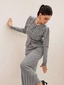 Modelyn Conjunto de suéter elegante con flores 3D para mujer