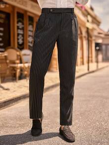 Manfinity VCAY Men's Striped Print Pocket Casual Fashion Suit Pants - Black - View 4