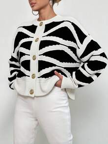 EURMUSE Allover Pattern Drop Shoulder Cardigan - Black - View 5