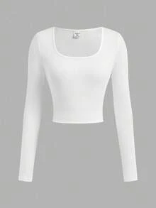 SHEIN Girlism Teen Girls' Casual Solid Color Fitted Long Sleeve T-Shirt, Autumn - Multicolor - View 7