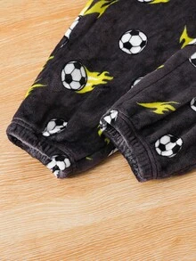 SHEIN 2pcs Tween Boy Football Pattern Crew Neck Long Sleeve Top And Soft Fleece Pajama Pants Set, Comfortable Homewear Sleepwear, Autumn/Winter Fall - Grey - View 5