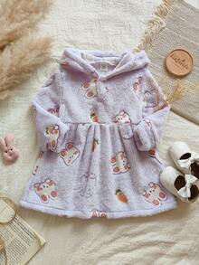 SHEIN Robe à capuche douce avec imprimé lapin mignon pour bébé fille - Parme - Voir 9