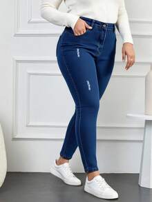 RueChic Plus Storlek Hög Midja 
Bodycon - Babyblå - Visa 4