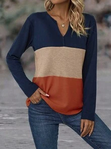 LanaWest Women's Colorblock Long Sleeve T-Shirt Graphic Tees Women Tops For Spring Outfit Fall Cloth For Women - Multicolor - View 5