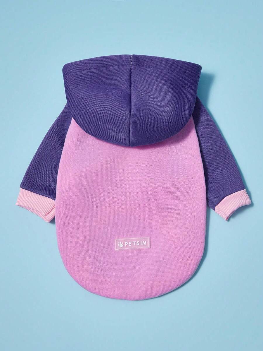 PETSIN 1pc Pet Colorblock Pink Purple Raglan Sleeve Casual Hoodie Sweatshirt For Dogs - Multicolor - View 1
