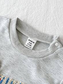 2 件套女婴时尚休闲舒适柔软针织面料圆领套头衫，搭配 3D 刺绣贝雷帽和条纹长袖喇叭裤套装 - 淺灰色 - 查看 3