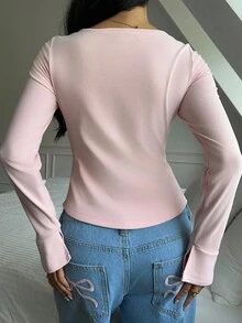 SHEIN EZwear Áo cánh xẻ tà màu trơn thanh lịch gợi cảm cỡ lớn cho nữ - Hồng - Xem 2
