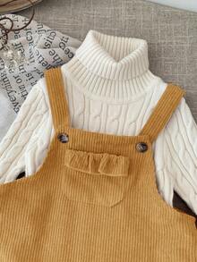 SHEIN LMoss Kids Vestido peto de pana rosa lindo para bebé niña, adecuado para otoño/invierno