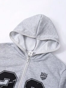Tween Girl Vintage Bow Print Sweatshirt, Casual Street Style, Spring/Autumn Fall Winter - Grey - View 5