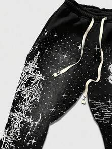 ROMWE MEN Street Life Celana Panjang Pria Kasual Musim Semi Model Flare dengan Motif Polkadot, Celana Panjang - Hitam - View 4