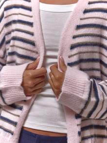 MUSERA Oversized Ribbed Knit Stripe Cardigan Occasion Going Out Night Out Winter Cute Date Night Cosy - Multicolor - View 6