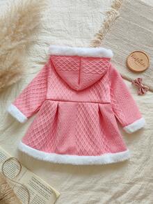 Vintaside Kids 1 件女婴简约粉色提花纽扣长袖连帽夹克，秋冬外套
