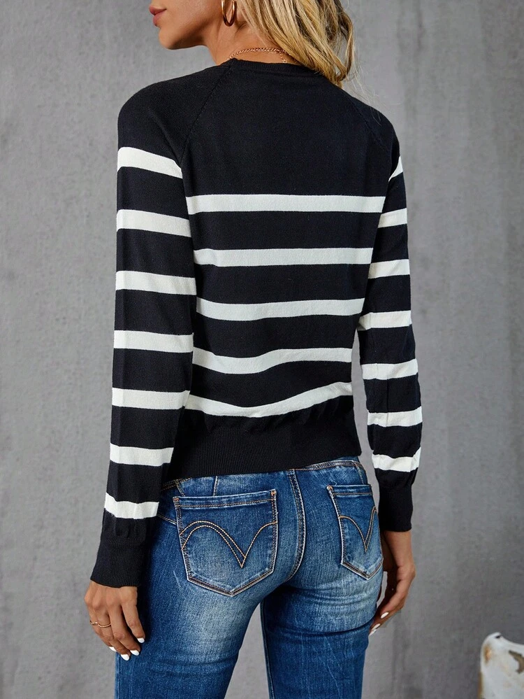 Striped Pattern Sweater,Long Sleeve Tops Autumn Winter Clothes For Women