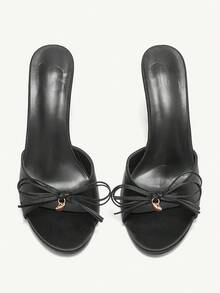 CUCCOO CHICEST Women's Black PU Mule Pumps With Heart Charm, Pointed Toe High Heels - Black - View 10