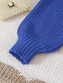 SHEIN Tween Girls' Solid Color Long Sleeve Casual Cropped Pullover Sweater, Autumn Blue Sweater Cropped Sweater Blue Clothes Teen Cropped Blue Sweater Blue Knit Sweater Summer Clothes For Teens Sweater Blue And White Set Teen With Sweater Pastel - Blue - View 5