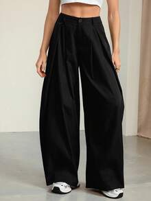SHEIN Tall Women's Summer Retro Back To School Casual Hippie Street Loose Black Overalls, Tall Autumn And Winter Style Black Baggy Jeans Oversized Pants High Waisted Pants Pants Wide Leg Loose Pants, Winter Clothes For Women,Thanksgiving Outfit For Women, Black Pants,Casual Outfit For Women
