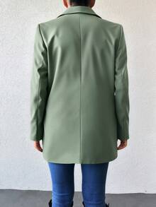 EURMUSE Áo khoác blazer giản dị tối giản có nút cài cổ tương phản phía trước cho nữ, tay dài, túi giả - Màu xanh Bạc hà - Xem 2