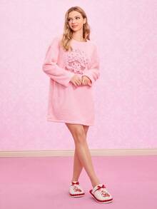 Strawberry Shortcake X SHEIN Dép đi trong nhà thời trang & dễ thương họa tiết chấm bi thêu hình dâu tây, chống trượt, dành cho nữ và bé gái, chất liệu mềm mại, ấm áp, đế bền chắc, thích hợp cho phòng ngủ, phòng máy lạnh, mùa xuân và mùa thu, quà tặng ý tưởng - Đỏ - Xem 9
