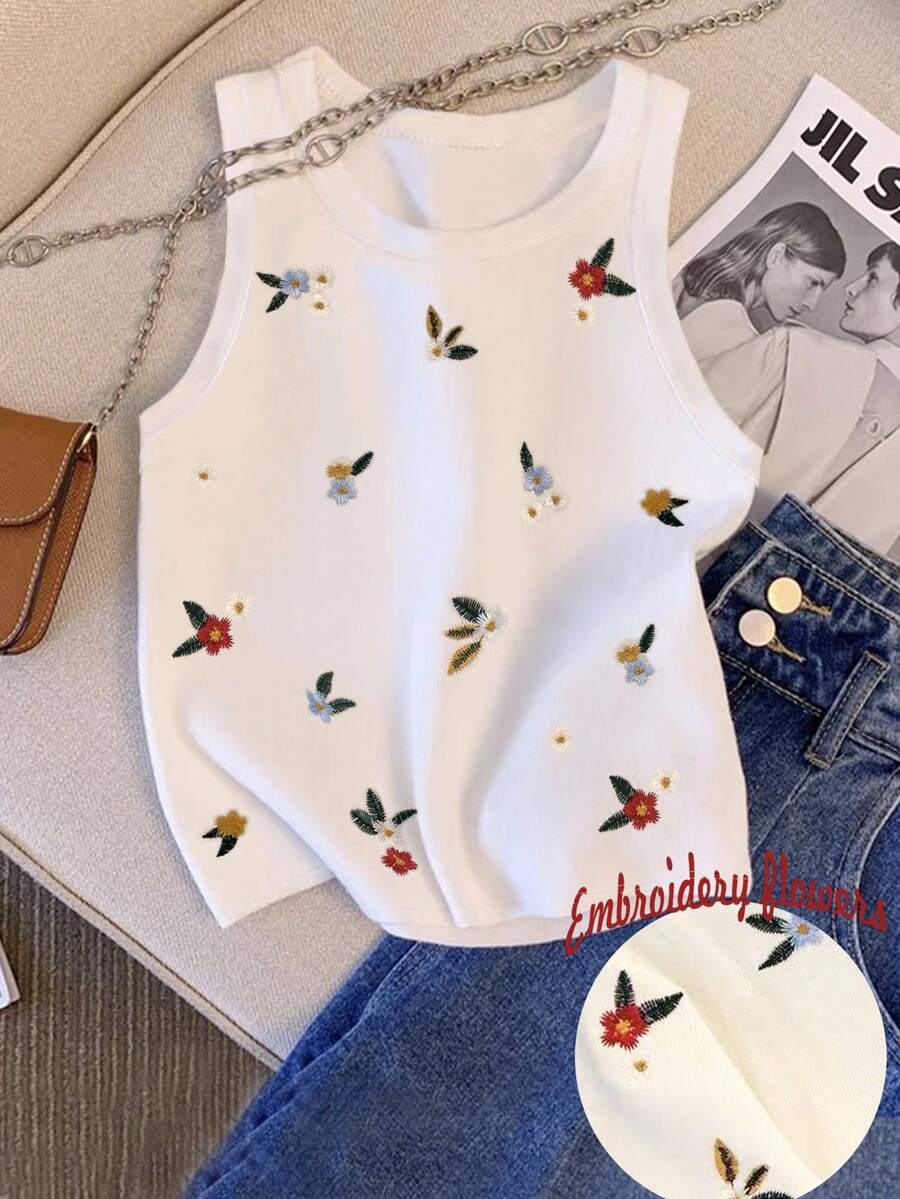 Resyla 女式夏季花卉刺绣无袖背心