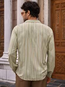 Manfinity VCAY Camisa de vestir de manga larga con rayas, corte slim, informal para hombre, otoño - Multicolor - Ver 2