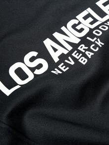 Manfinity Sporsity Men's Autumn Letter Print Raglan Sleeve Drawstring Hem Casual Pocket Pullover Hoodie