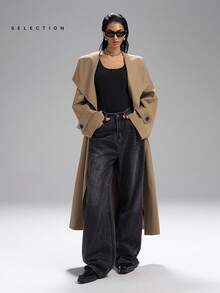 LYSMO SELECTION 2025 New Arrive Fall Winter Women's Solid Color Raglan Sleeve Tie-Waist Casual Loose , Autumn Long Coat For Women Women Outerwear Trench Coat Long Trench Coat Wrap Coat - Green - View 5