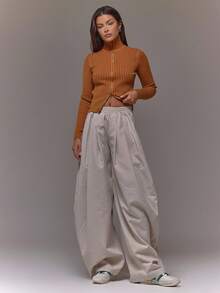 MUSERA 松紧腰褶裥阔腿宽松灯笼裤，休闲场合外出夜游舒适夏季款 - 灰色 - 查看 4