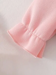 SHEIN 2025秋冬法式复古休闲可爱粉色加厚3D蝴蝶结卫衣搭配牛仔裤，适合外出聚会等多种场合，女宝宝套装 - 粉色 - 查看 4