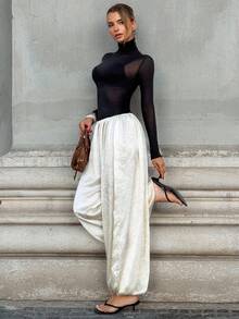 Siren Gaze 女士休闲宽松松紧腰灯笼裤，秋季 - 杏色 - 查看 3