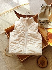 SHEIN Vintaside Kids Babygirl Winter Sleeveless Zipper Simple Versatile Lightweight Slim Fit Vest, Suitable For Daily Wear Outside In Cold Winter Season Fall
