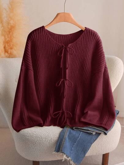 CosyJoli מידות גדולות קז'ואל רומנטי מינימליסטי רב-תכליתי סגנון קולג' קשירת פפיון קרדיגן סריג רחב, צהוב, סתיו/חורף