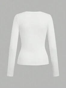 SHEIN EZwear 3 件套女士休闲圆领修身长袖 T 恤套装，适合秋冬季 - 白色 - 查看 11